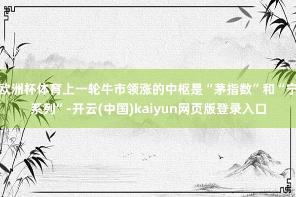 欧洲杯体育上一轮牛市领涨的中枢是“茅指数”和“宁系列”-开云(中国)kaiyun网页版登录入口